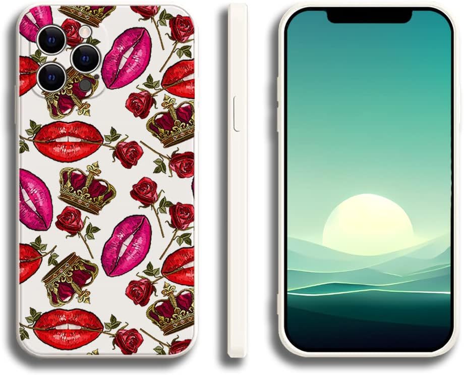 Funda compatible con iPhone 14 Pro Max, diseño de corona Queen, diseño de flores, labios, rosas, bordado, para mujeres y niñas, diseño de patrón a