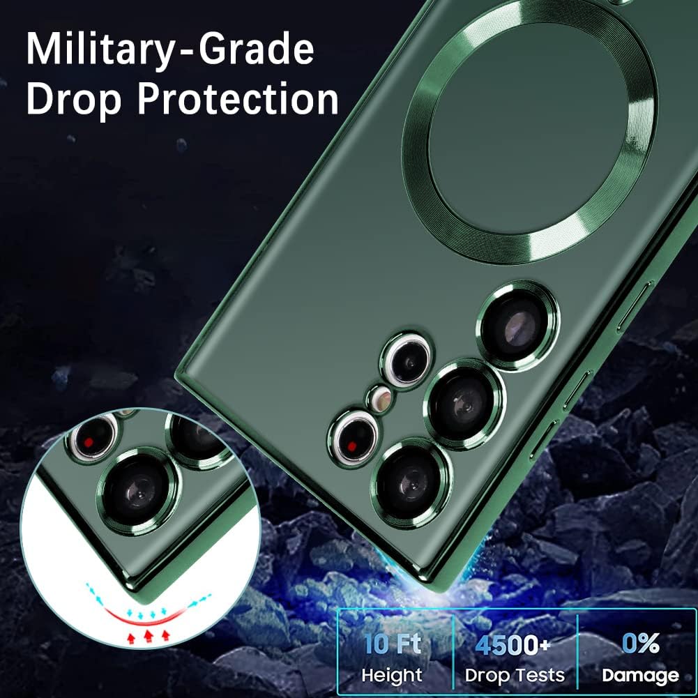 BITOBE Funda magnética compatible con Samsung Galaxy S23 Ultra Plating con protector de lente de cámara, cubierta magnética de TPU suave, cuerpo