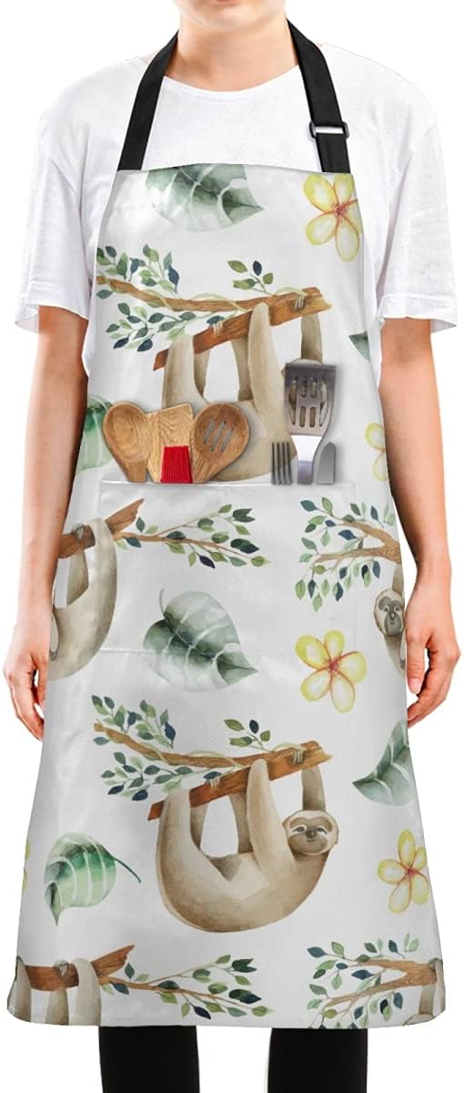 Delantales largos de cocina para mujer, con 2 bolsillos, talla grande, correa ajustable impermeable para el cuello, delantal de chef para hombres y