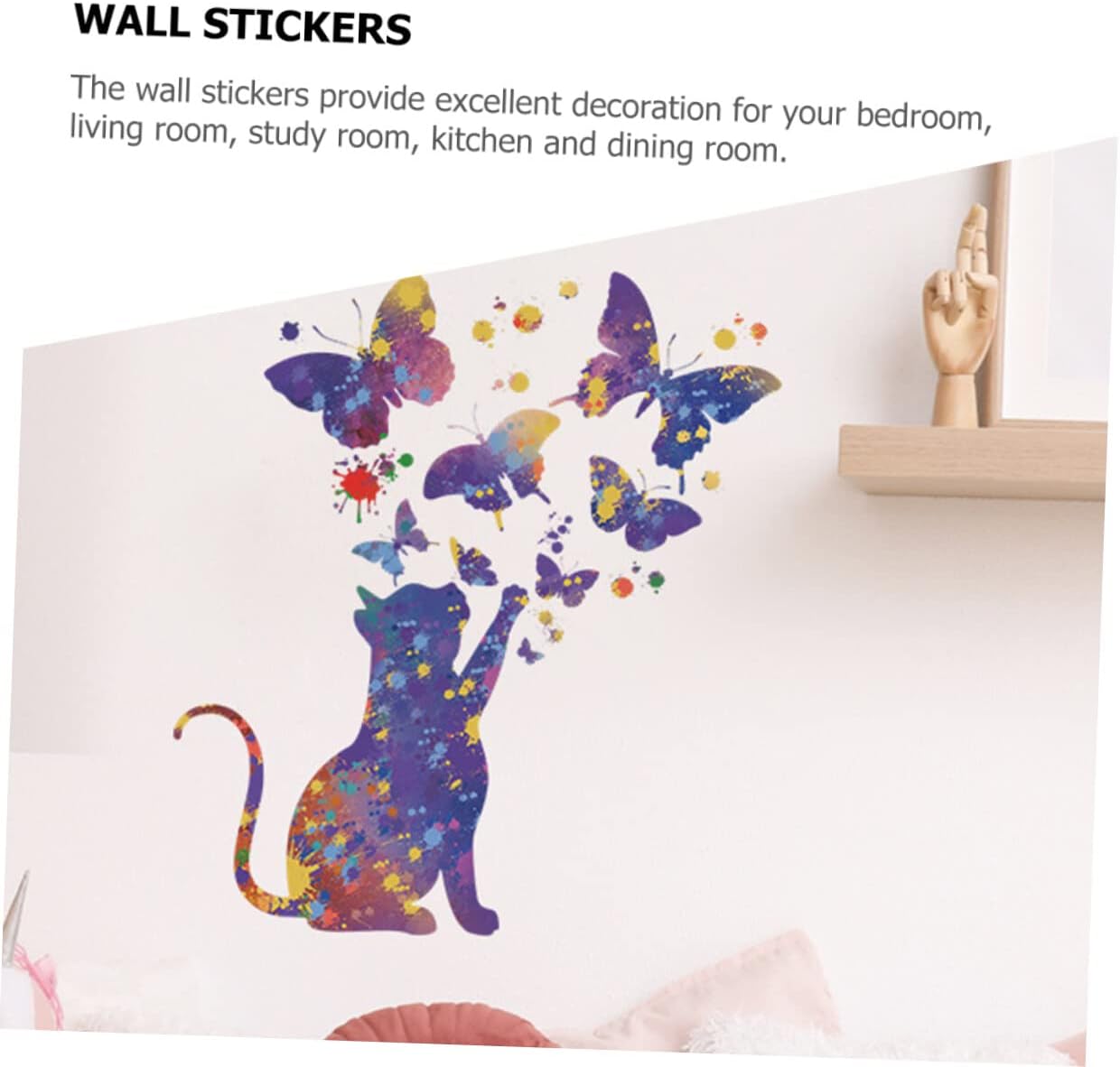 BESPORTBLE 2 hojas de calcomanías de pared con diseño de gato estrellado para decoración del hogar, habitación de niños, sala de juegos, papel tapiz