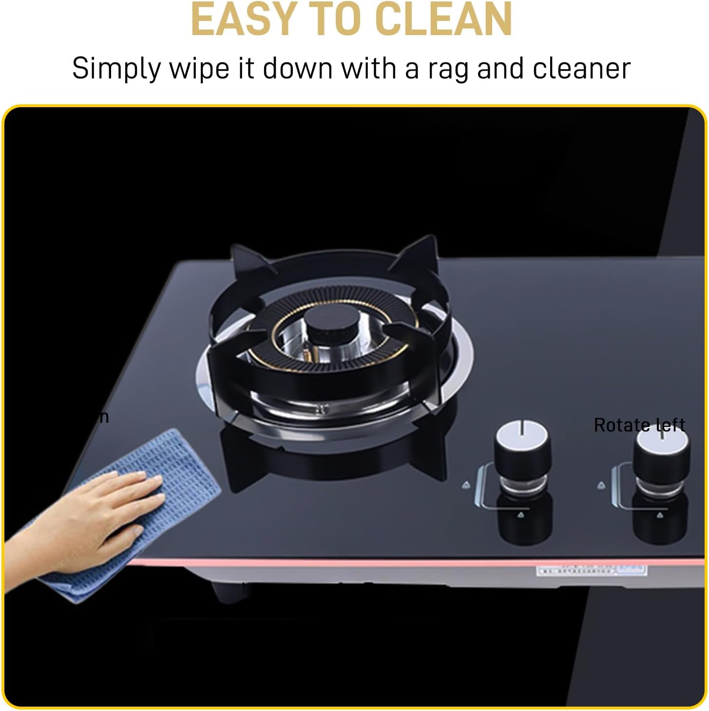 Estufas de cocina de gas, estufa de gas natural integrada de 2 quemadores, estufa de vidrio templado para cocina (negro)