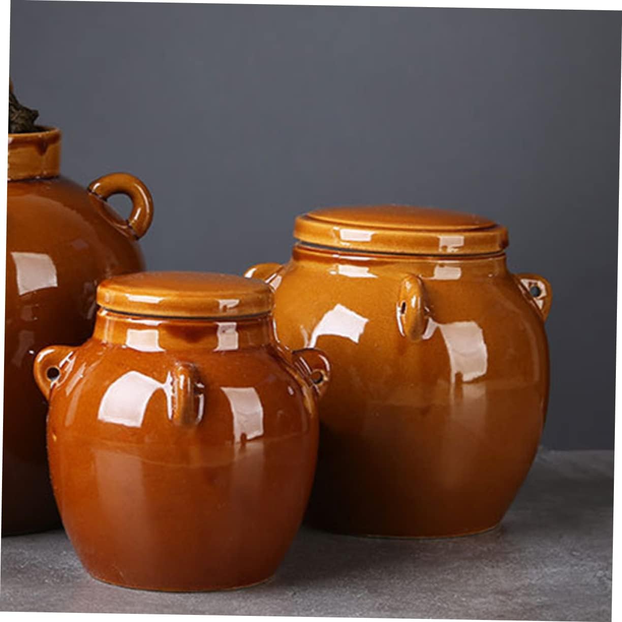 YARNOW Olla de decapado Tarro de cerámica hermético Kimchi coreano Recipientes de comida china con tapa Recipiente pequeño de cerámica Contenedores