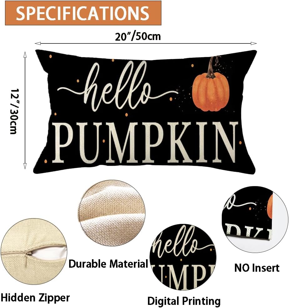 Ogiselestyle Hello Pumpkin – Funda de almohada de 12 x 20 pulgadas, decoración de lunares para el hogar, sofá, otoño y Acción de Gracias