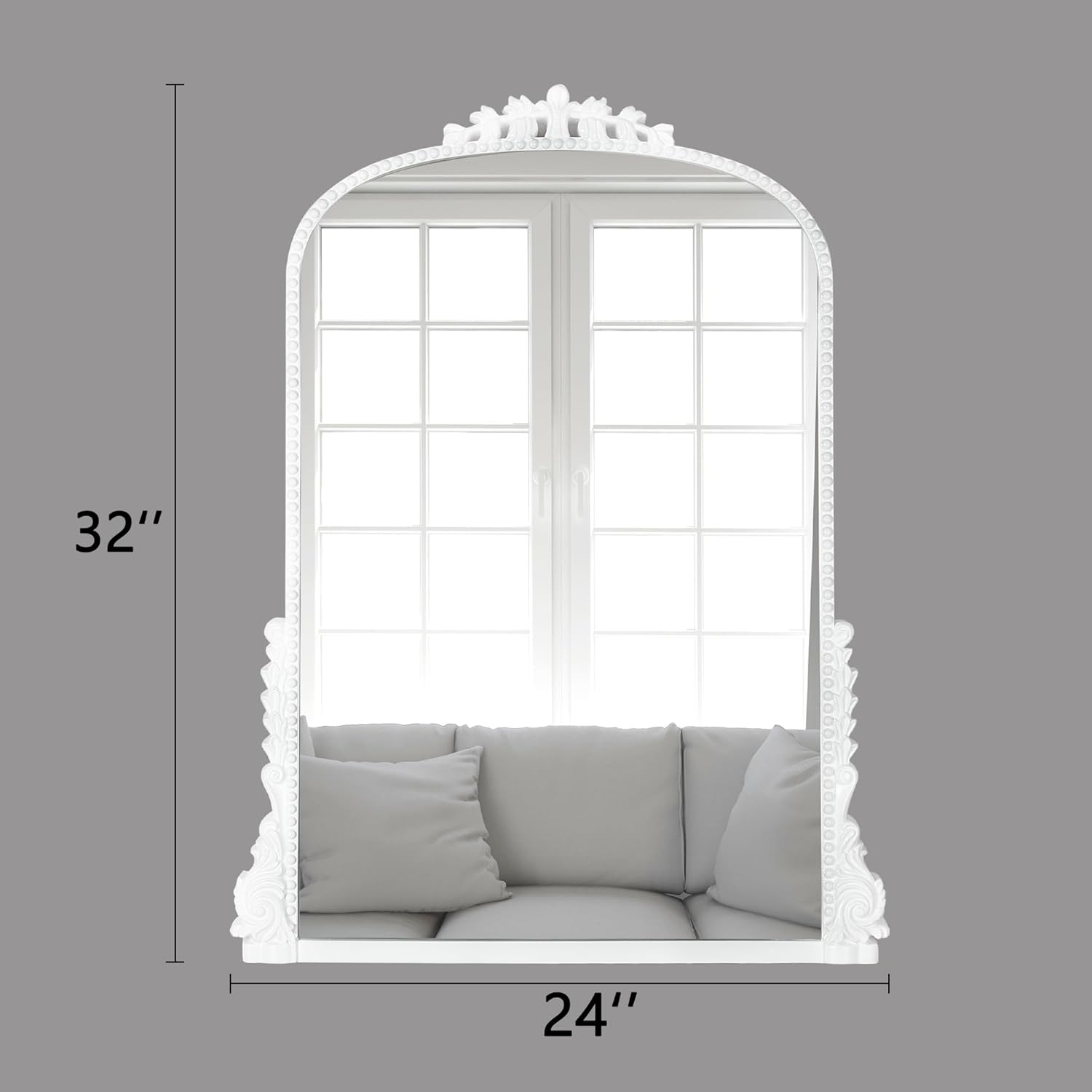 SHYFOY Espejo de pared antiguo, espejo de arco barroco blanco para decoración de pared, espejo decorativo de 31.5 x 23.6 pulgadas, elegancia