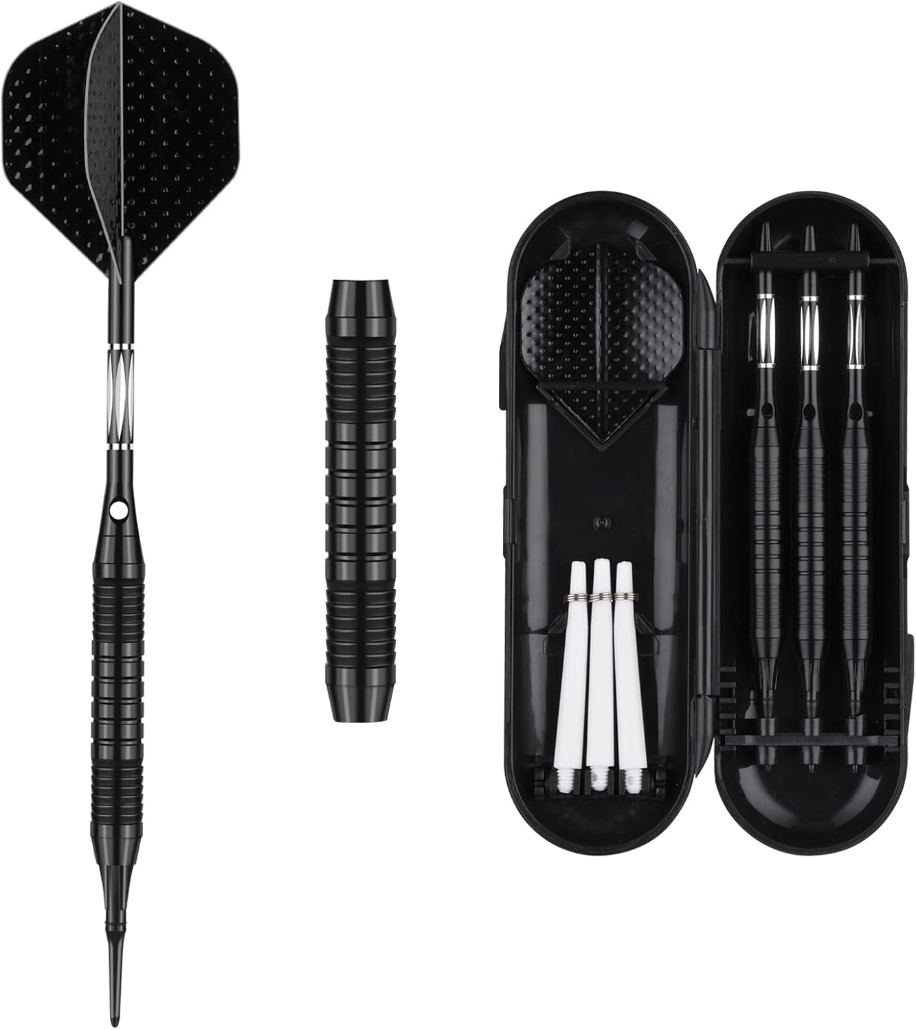 sanfeng Juego de puntas de plástico para dardos  0.63 oz 0.74 oz colorido arco iris punta suave dardos 50 juntas tóricas antisueltas 6 ejes
