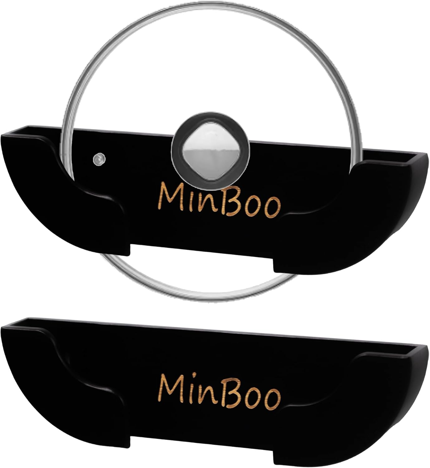Organizador de tapa de olla de bambú para puerta de armario para pared de cocina, juego de 2 soportes para tapas de ollas y sartenes en el armario,