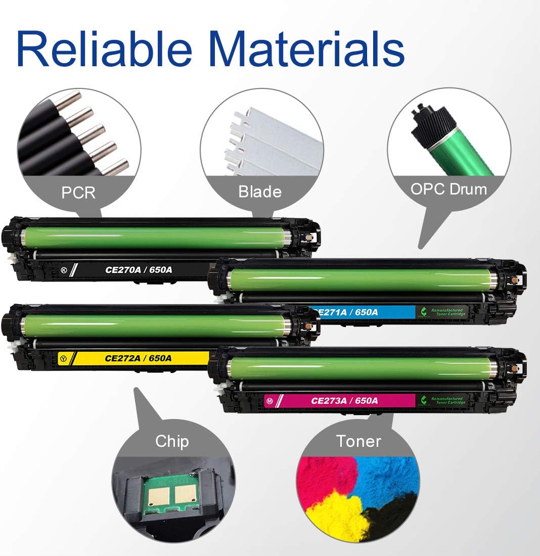 GREENRHINO Cartucho de tóner remanufacturado de repuesto para HP 650A CE270A CE271A CE272A CE273A CP5525 CP5525dn CP5525n CP5525xh M750dn M750n