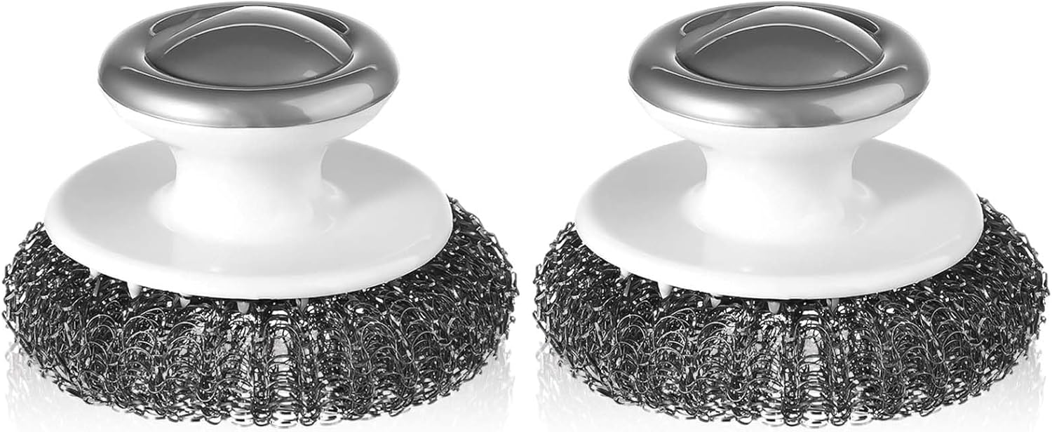 2 cepillos para lavar platos, limpiador de lana de acero inoxidable, cepillo de alambre con asa, cepillo de lavar platos para limpiar cocina,