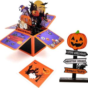 Tarjeta desplegable de Halloween, 3D de casa encantada, fantasma, calabaza, tarjetas para fiesta de Halloween con sobres, etiqueta de notas y Tarjeta desplegable de Halloween, 3D de casa encantada, fantasma, calabaza, tarjetas para fiesta de Halloween con sobres, etiqueta de notas y