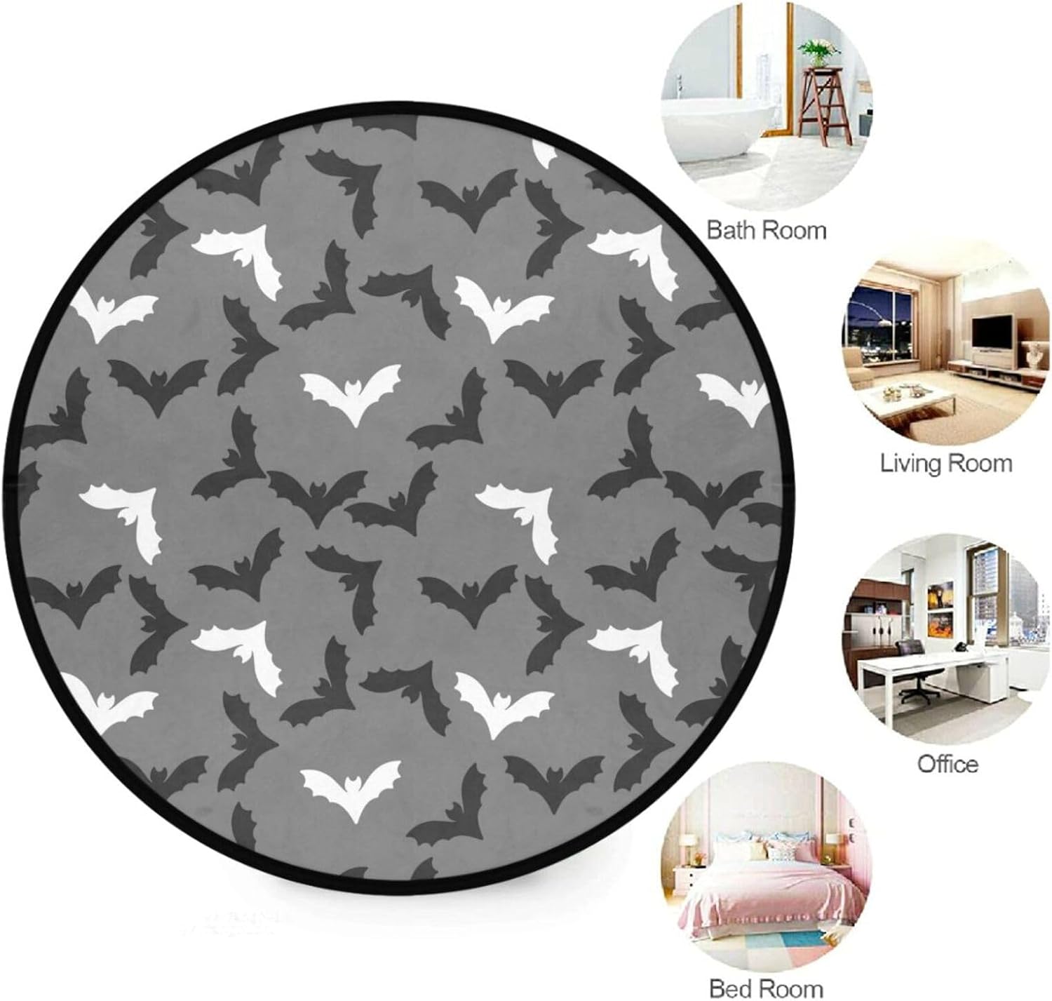 Alfombra redonda con patrón de murciélagos de 3 pies, lavable para dormitorio, sala de estar, tapete circular de Halloween, tapete antideslizante