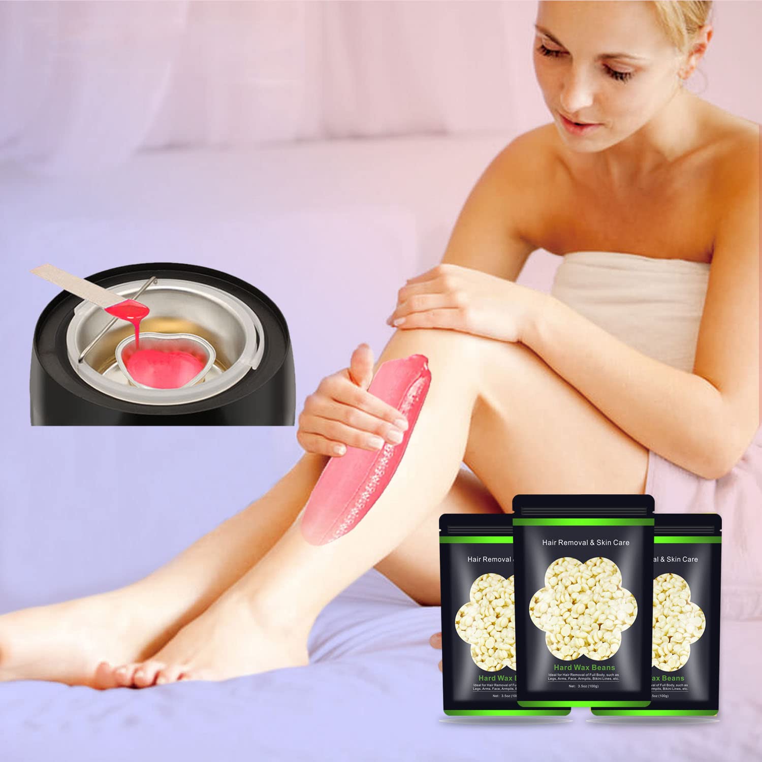 Cuentas de cera para depilación de 10.5 onzas10.58 oz, granos de cera dura Auperwel para brasileños, cara, bikini, cejas, piernas, en casa, sin