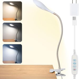 Lámpara de escritorio con abrazadera, luz de lectura con clip, 3 modos de color, 10 atenuadores de brillo, luz de lectura flexible de cuello de Lámpara de escritorio con abrazadera, luz de lectura con clip, 3 modos de color, 10 atenuadores de brillo, luz de lectura flexible de cuello de