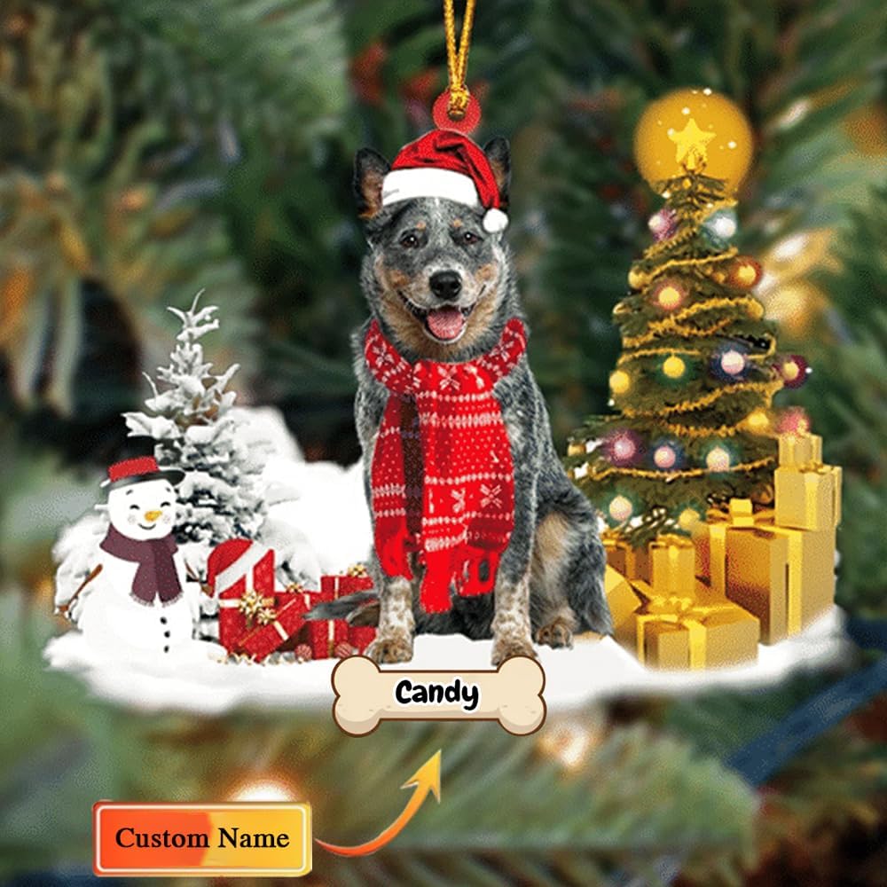 Adornos personalizados para perros de ganado australiano, personaliza el nombre de tu perro, perchas acrílicas planas impresas en 2D, regalos para