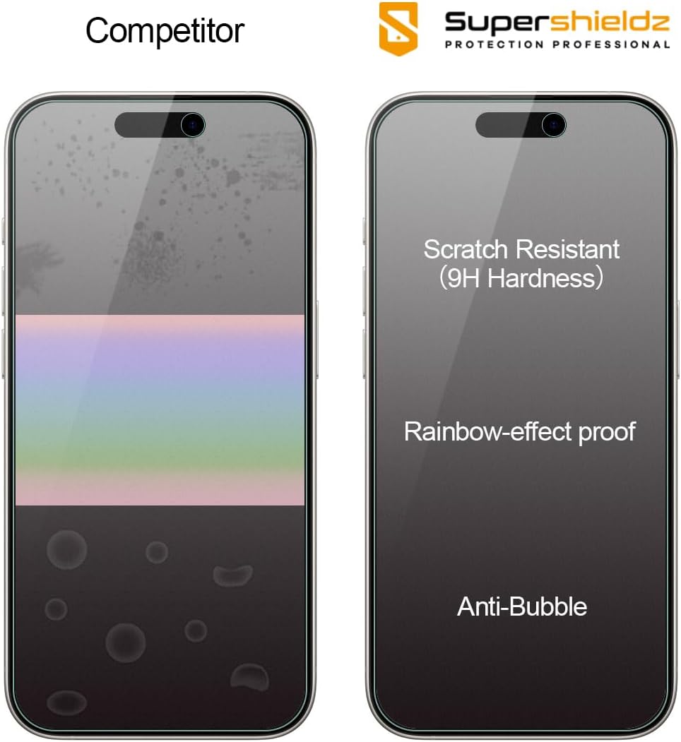 Supershieldz Paquete de 2 protectores de pantalla antirreflejos (mate) diseñado para iPhone 15 Pro (6.1 pulgadas), vidrio templado, antihuellas,