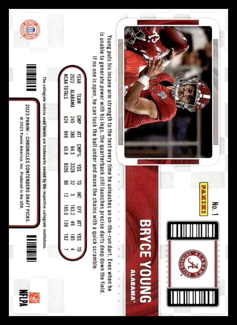 2023 Panini Chronicles Draft Picks Contenders College Ticket #1 Bryce Young NM-MT Alabama Crimson Tide Football Trading Card