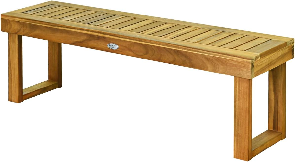 Tangkula Banco de madera de acacia de 52 pulgadas para exteriores, banco de madera para comedor, entrada, jardín junto a la piscina, banco de