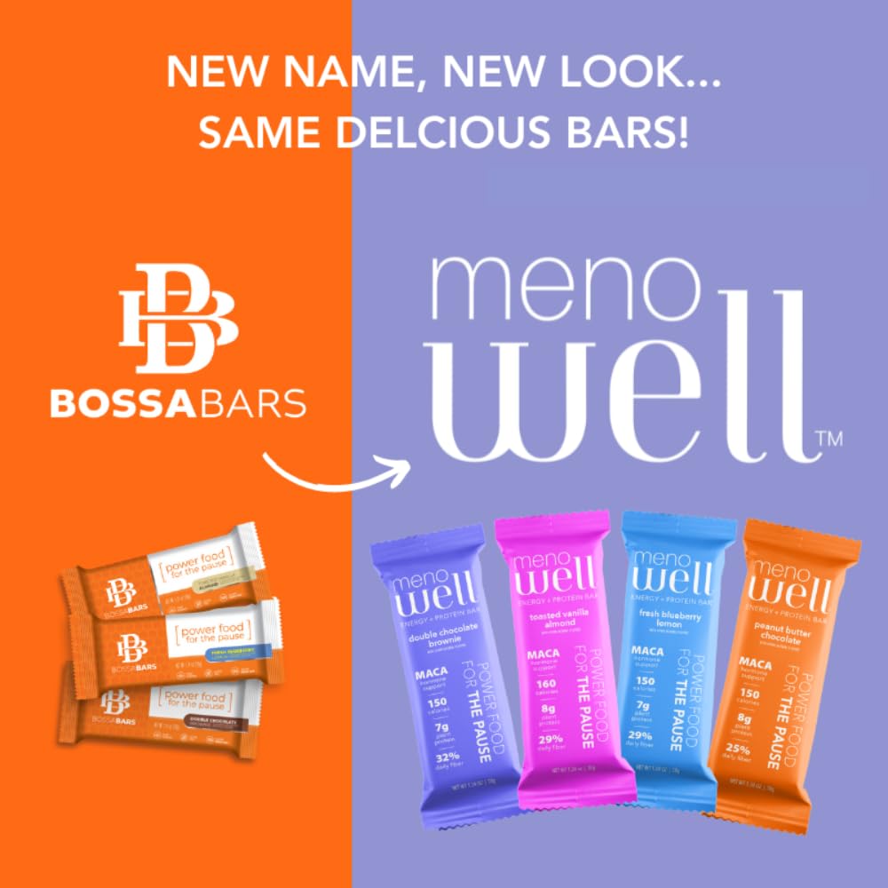 MenoWell Barras energéticas y proteicas para la menopausia para mujer (formalmente barra Bossa), chocolate con mantequilla de maní, a base de