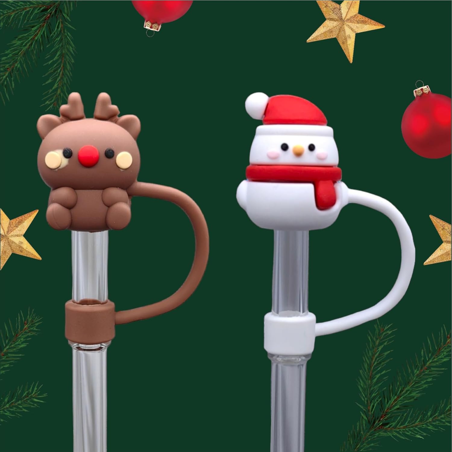 5 fundas de popote de Navidad limitadas para Stanley Cup y Starbucks  2 tamaños de 0.315 in y 0.394 in de silicona para vasos, lindo tapón de popote