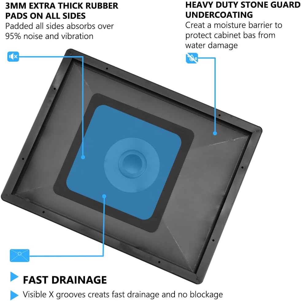 Fregadero de baño negro de 16 x 12 pulgadas, fregadero rectangular sobre mostrador para baño, fregadero de acero inoxidable negro calibre 16 con