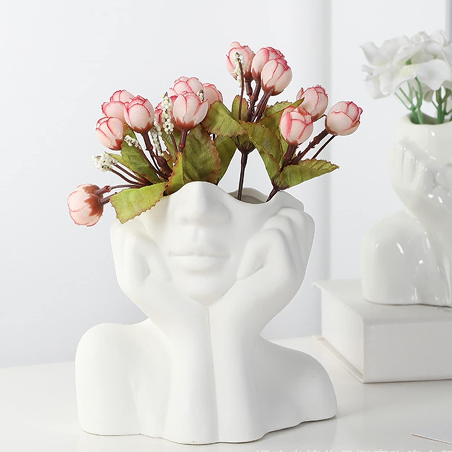 Jarrón de cerámica para decoración del hogar, jarrones blancos modernos para sala de estar, 5.9 pulgadas de alto x 7 pulgadas de ancho, jarrón de