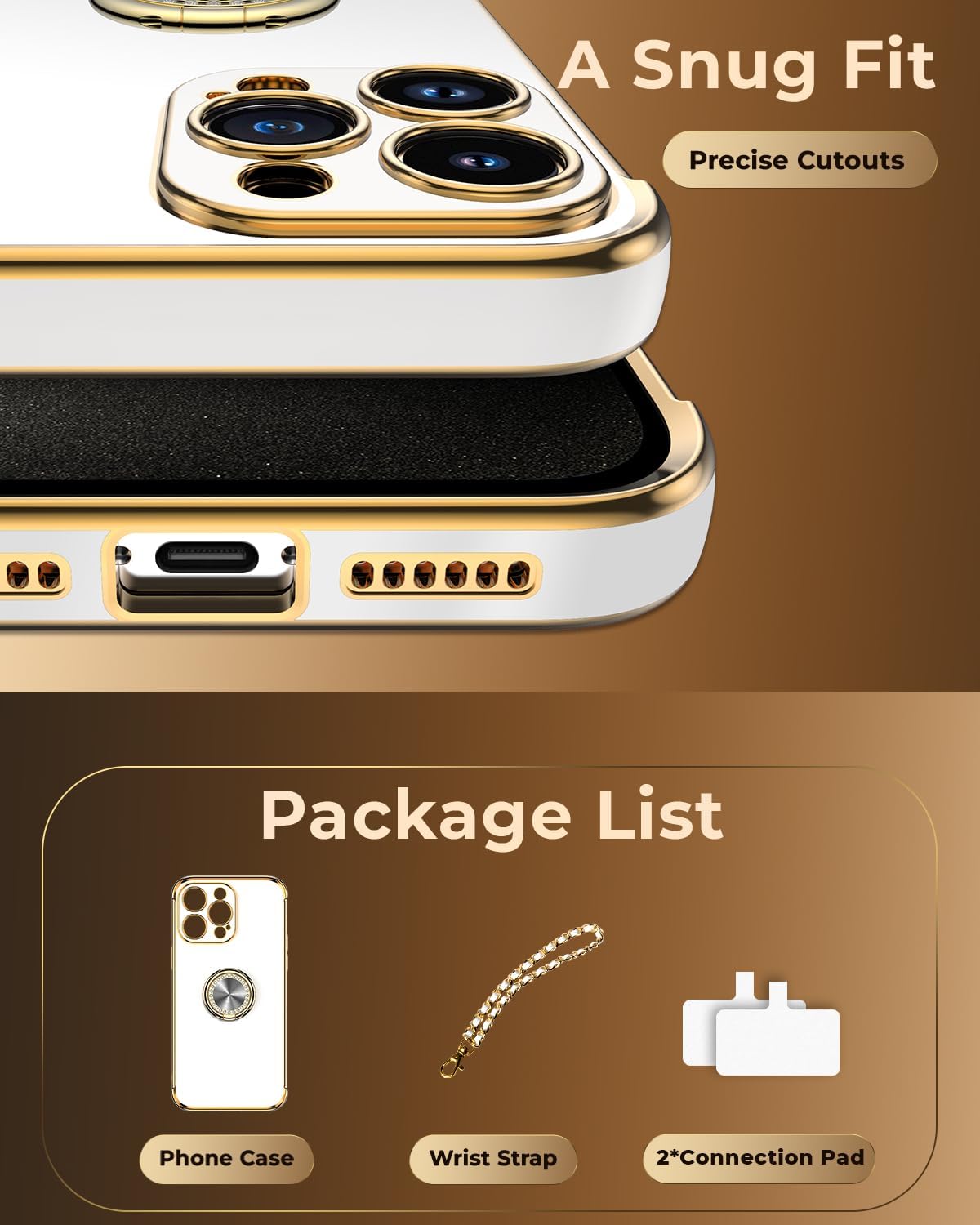 Miss Arts Funda diseñada para iPhone 15 Pro Max, soporte de anillo de lujo galvanizado con correa, bonito TPU suave diseñado para iPhone 15 Pro Max