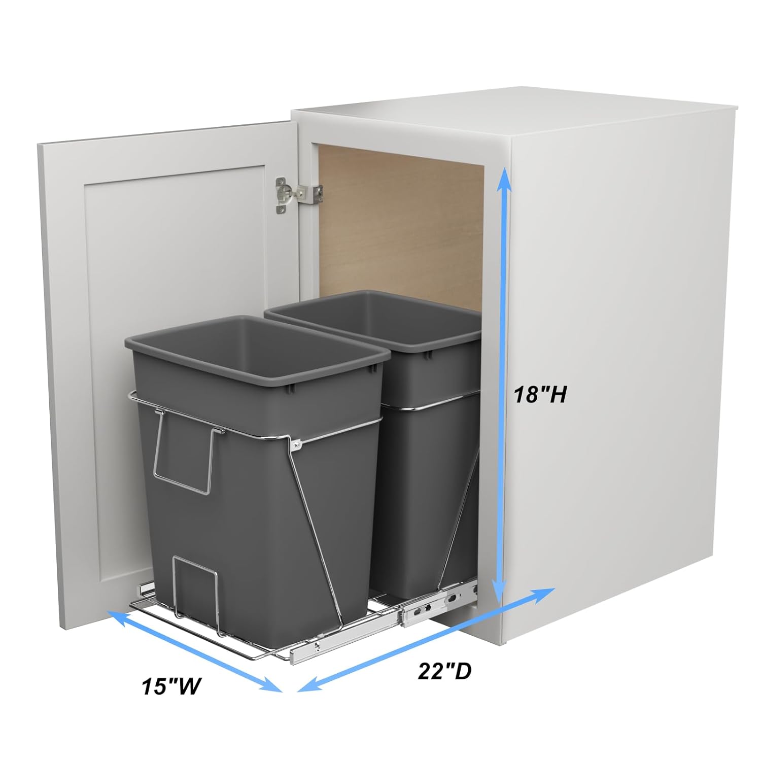 ROOMTEC Cubo de basura extraíble debajo del gabinete, estante de basura ajustable deslizante para cocina, organizadores de debajo del fregadero,