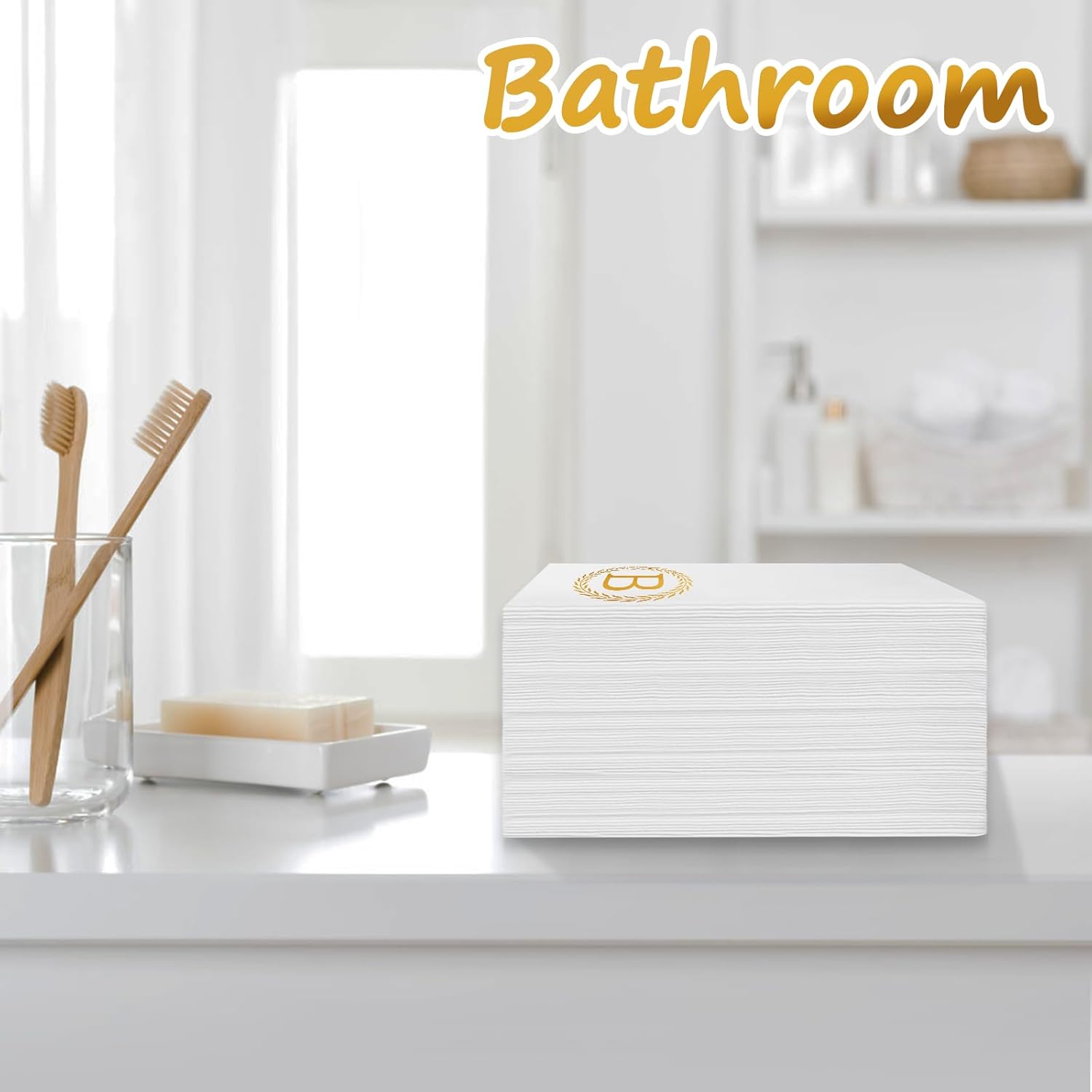 100 servilletas desechables con monograma de oro, toallas de mano decorativas con letra B, servilletas de cena para invitados, toallas de mano con