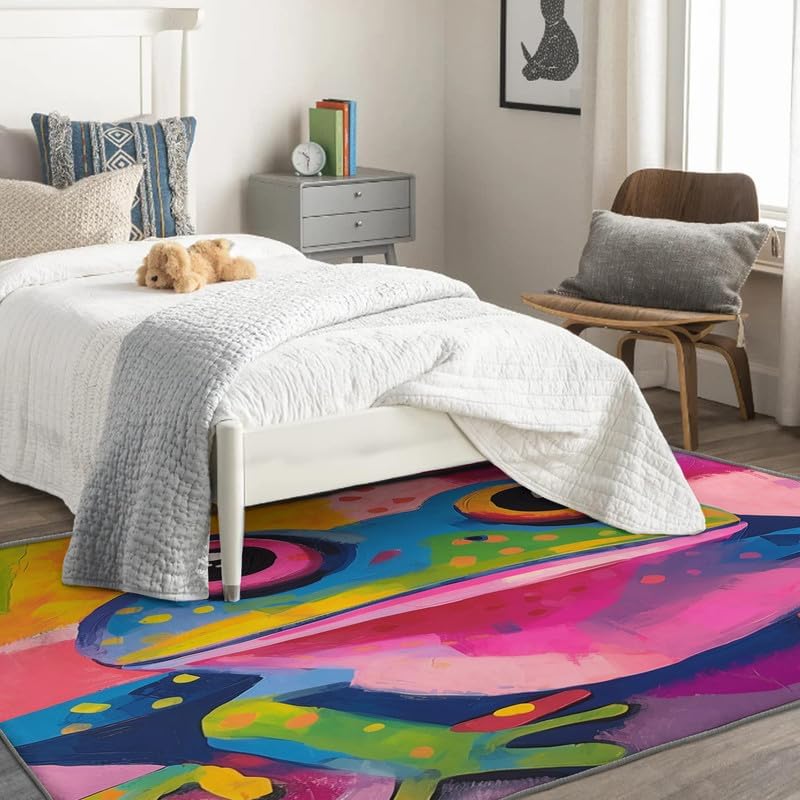 Alfombra de 3 x 4, alfombra de área de rana, alfombra lavable de anfibios tropicales para sala de estar, dormitorio, alfombra colorida,