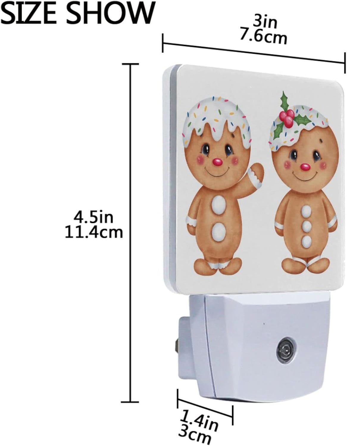 Vdsrup Juego de 2 luces de noche de pan de jengibre de Navidad de dibujos animados, luces nocturnas con enchufe de pared, luz nocturna LED
