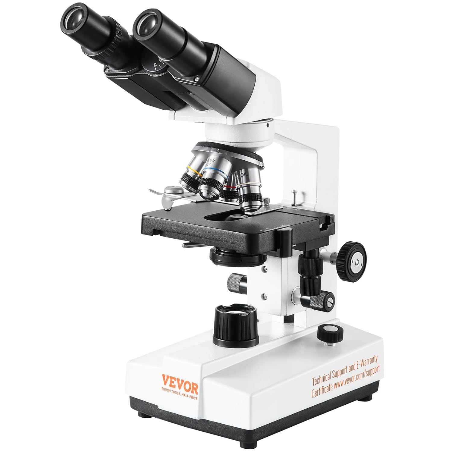 VEVOR Microscopio compuesto binocular, aumento 40X-2500X, microscopio binocular para adultos con iluminación LED, incluye soporte para teléfono y