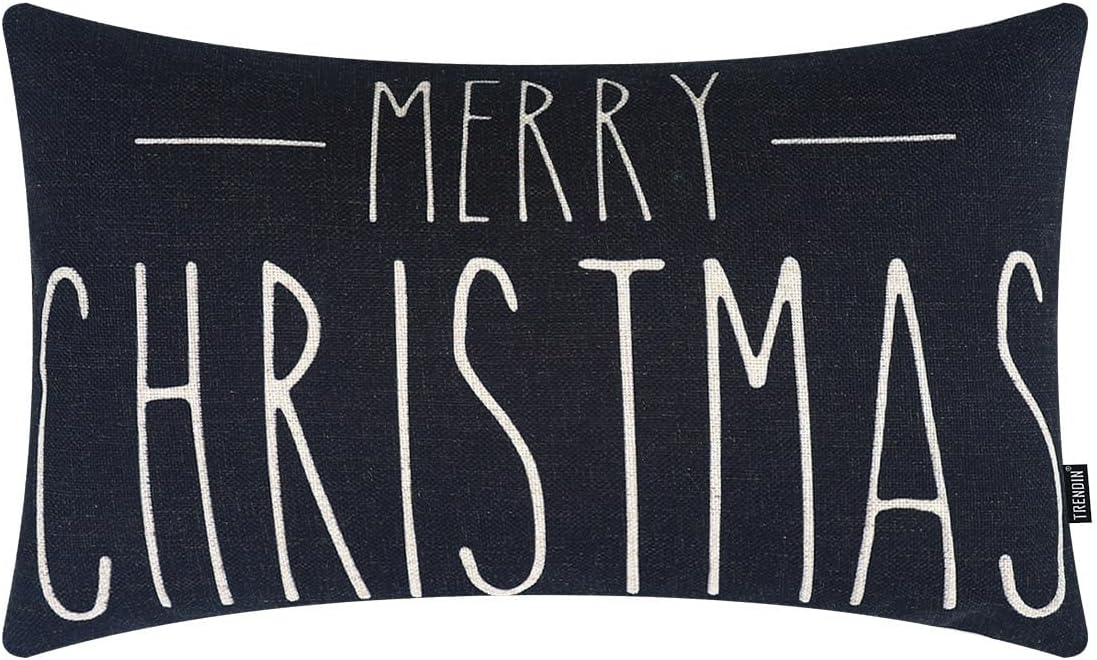 TRENDIN PL1064TR – Funda de almohada navideña de 12 x 20 pulgadas, decoración de Navidad, de lino, rectangular, decorativa, lumbar, para cintura, 12