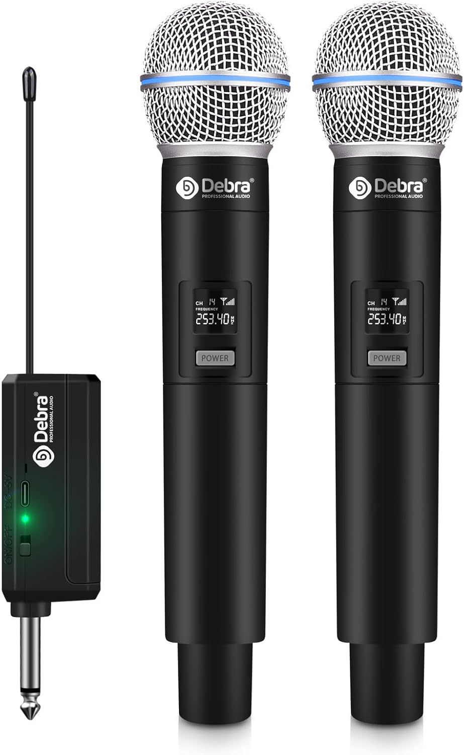 D Debra Sistema de micrófono inalámbrico Audio Dual Micrófono de mano dinámico inalámbrico con receptor recargable, para cantar karaoke, boda, DJ,