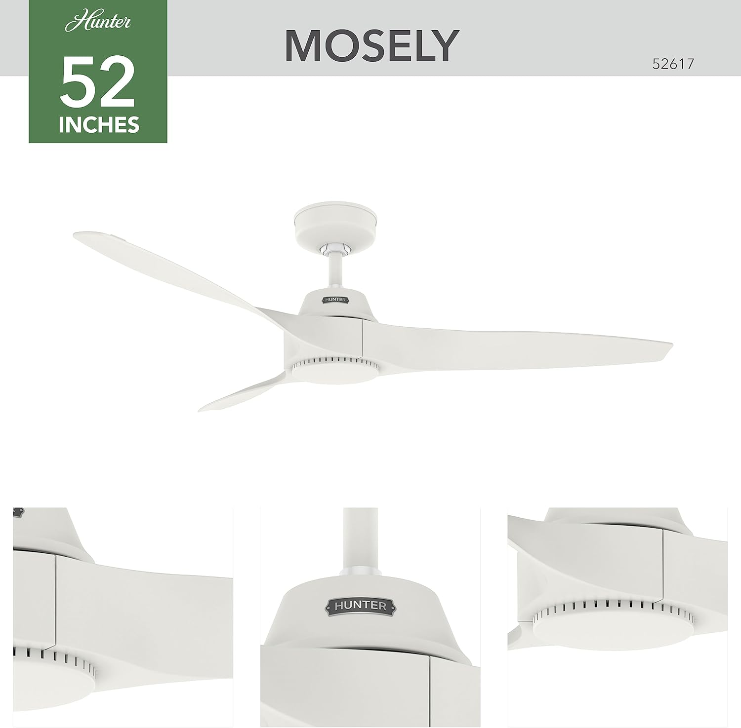 Hunter Fan Company 52617 Mosley Ventilador de techo, 052, blanco fresco