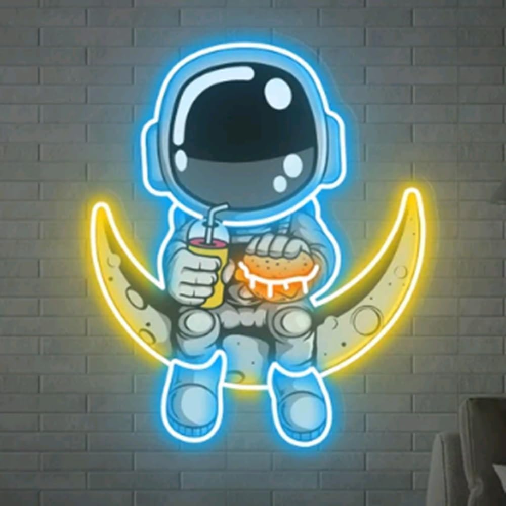 Letreros de neón de astronauta para decoración de pared, 21.7 x 18.5 pulgadas, letrero LED iluminado para dormitorio, hogar, barra de cumpleaños