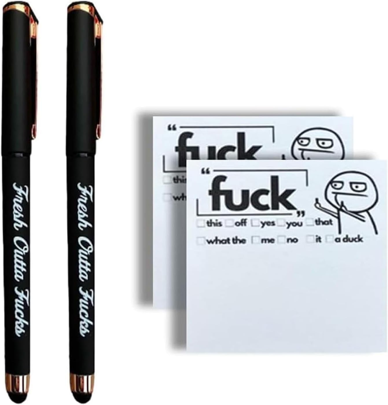 Fresh Outta Fucks Pad and Pen – Suministros de oficina novedosos y sarcásticos, regalos divertidos para amigos. Incluye bolígrafos divertidos, juego