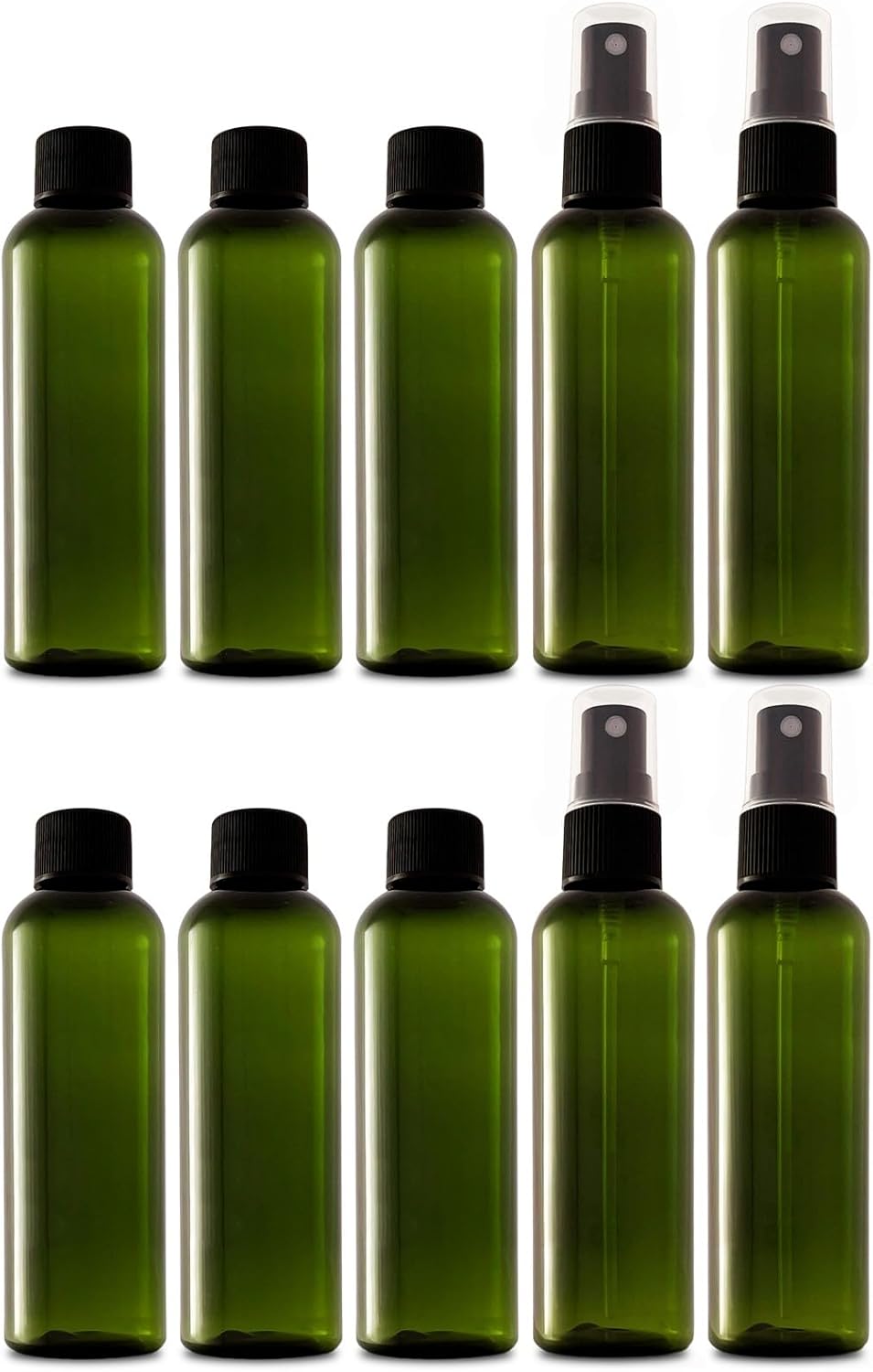 10 botellas de plástico reciclado de 3.4 fl oz con tapas de spray y roscas botellas de viaje vacías recargables de 3.4 fl oz para artículos de