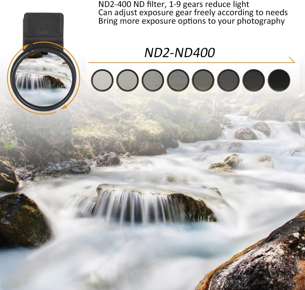 Veledge – Filtro de lente ND ajustable de 1.457 in ND2 400, densidad neutra, alta transmisión de luz, marco de aluminio ligero, reduce la luz y