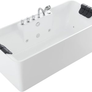 Empava Bañera de hidromasaje independiente de 67 pulgadas con 8 chorros de lujo de acrílico para masaje, bañera de doble extremo, color blanco Empava Bañera de hidromasaje independiente de 67 pulgadas con 8 chorros de lujo de acrílico para masaje, bañera de doble extremo, color blanco