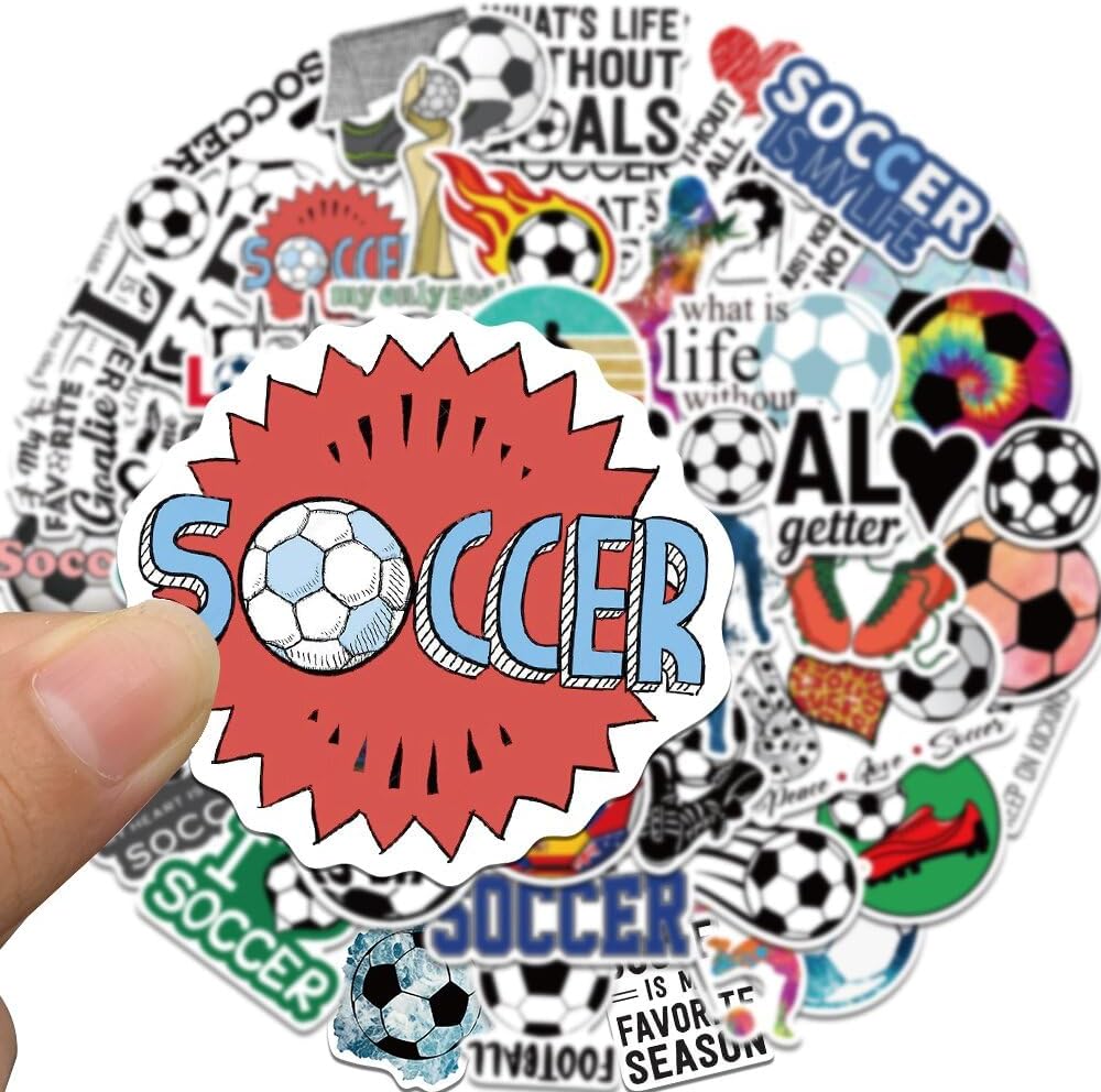 Calcomanías deportivas de fútbol, accesorios de fútbol, 50 calcomanías impermeables de vinilo de FDCcX para botella de agua, laptop, bicicleta,