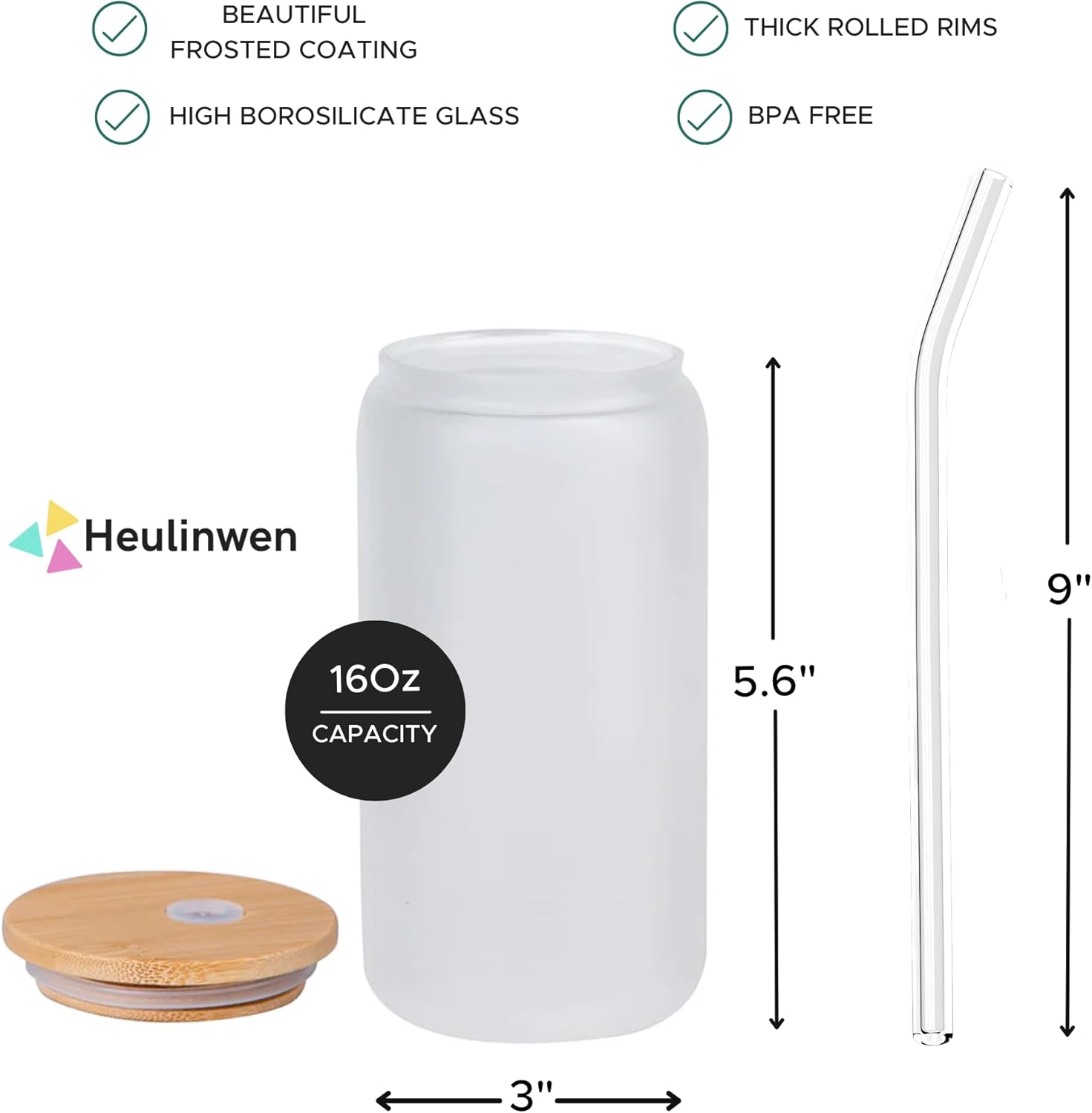 Heulinwen Taza de vidrio retro de hongos con hojas de otoño, lata de café helado de 16 onzas con tapa de bambú y pajita, taza de té de vidrio con