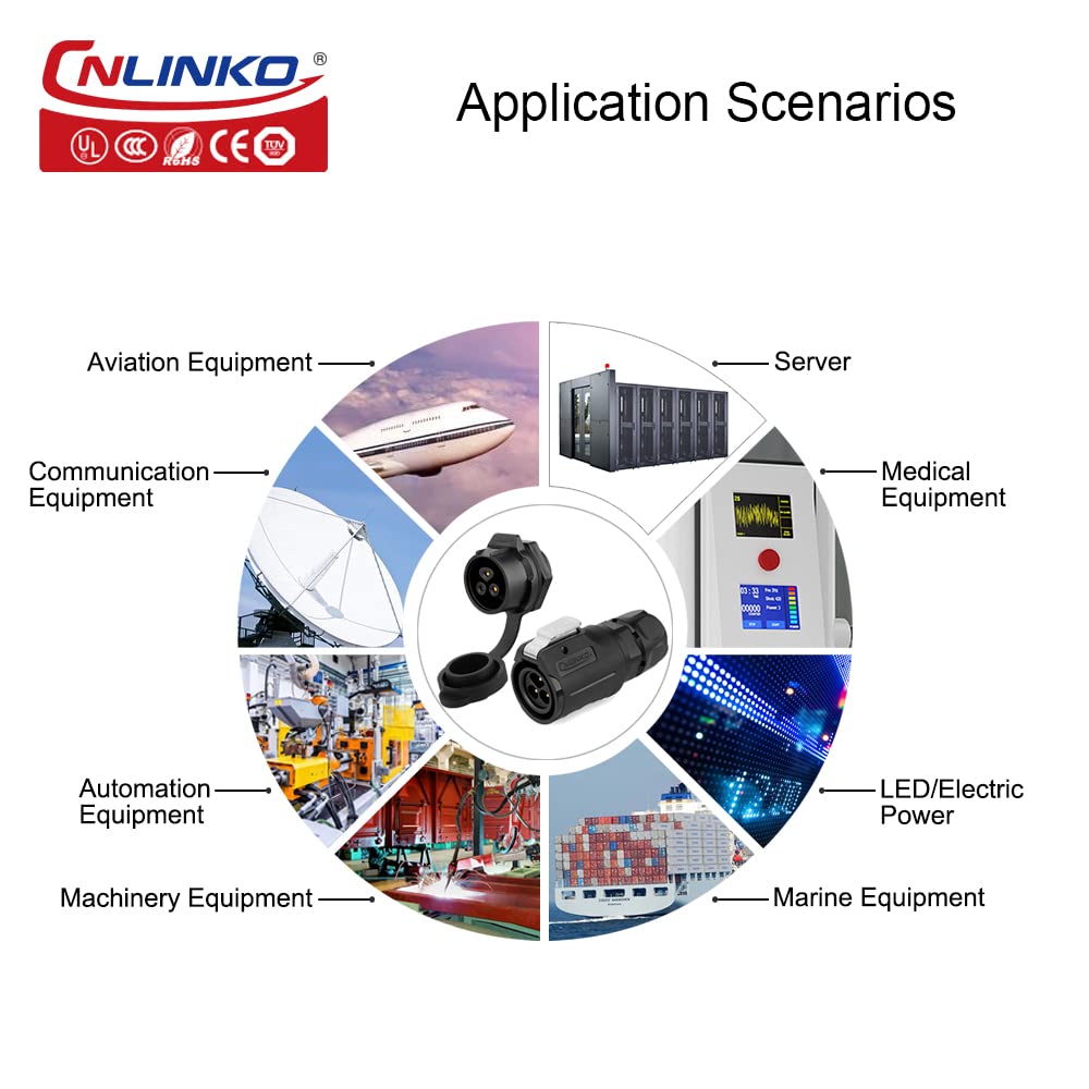 CNLINKO Panel circular IP68 M16 de plástico 3 pines enchufe y zócalo electrial impermeable arnés de cable automático Soldadura con cubierta para