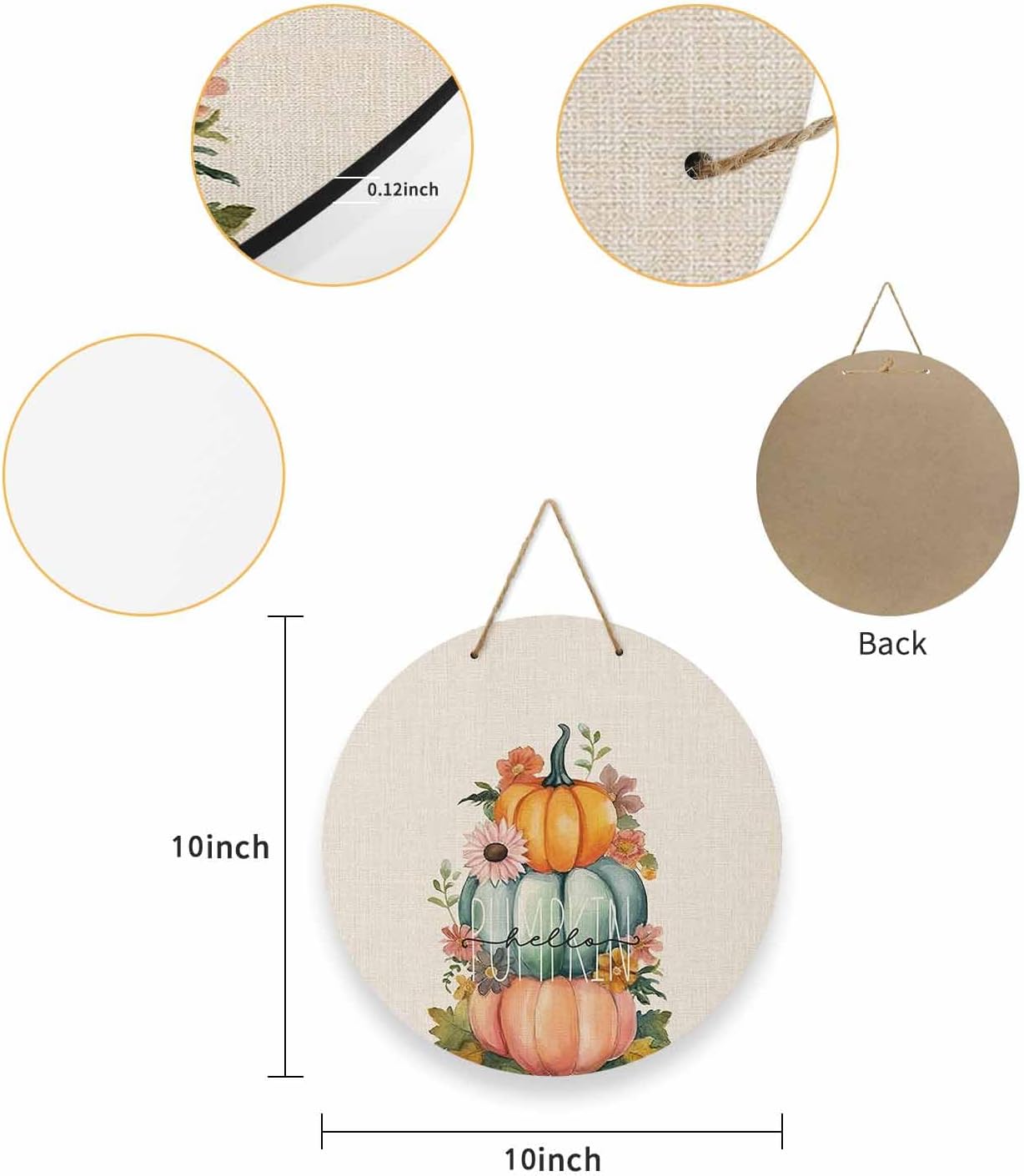Letrero de bienvenida para decoración de puerta delantera, diseño floral de calabaza de Acción de Gracias, coronas de 10 pulgadas, decoración
