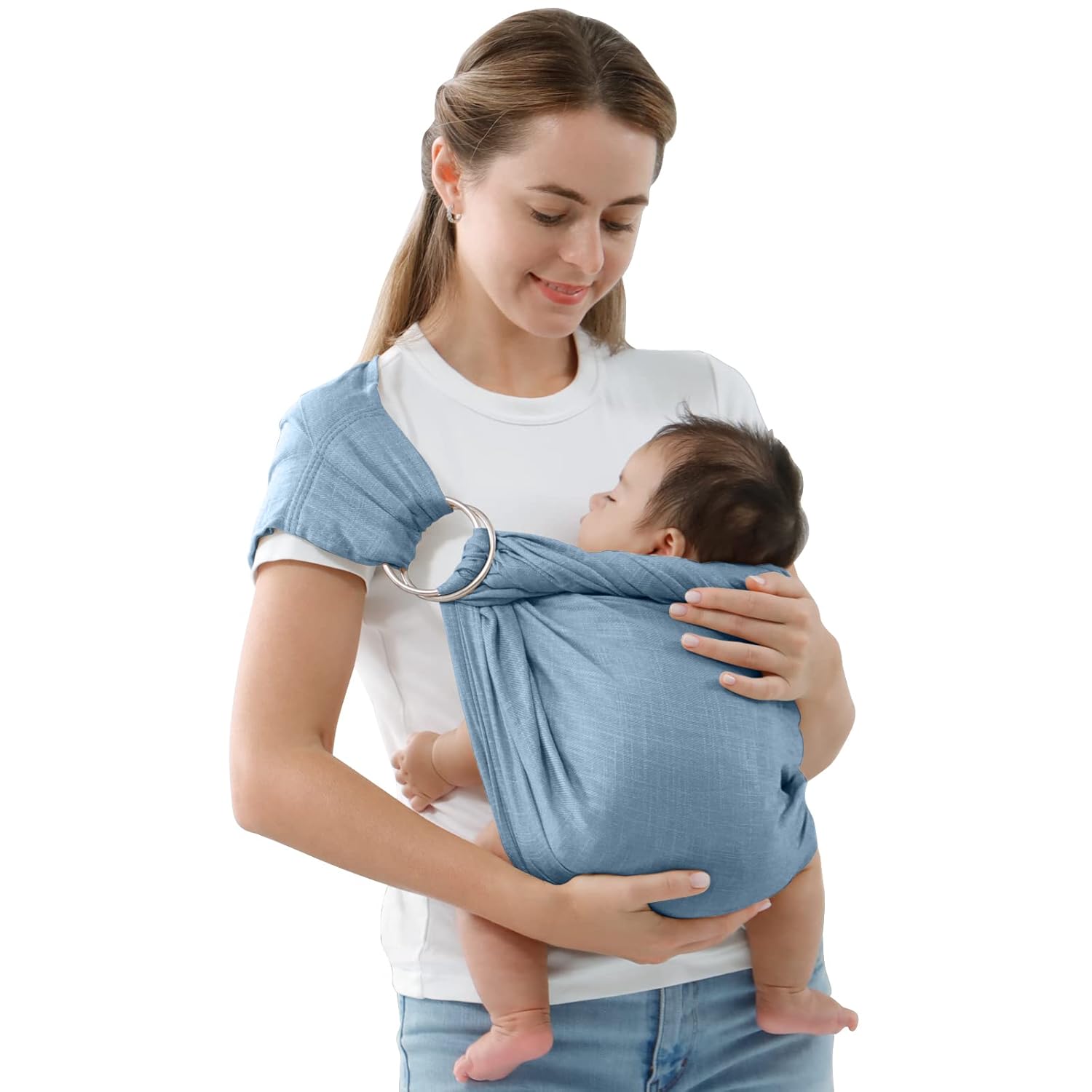Portabebés con anillo para recién nacidos a niños pequeños, portabebés de algodón de lino suave, fácil de llevar, de doble bucle, de muselina