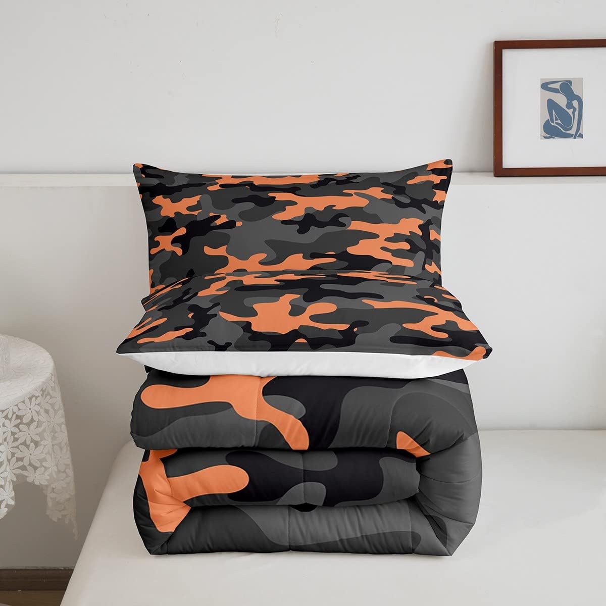 Feelyou Juego de edredón de camuflaje del ejército para niños y adolescentes, juego de edredón de camuflaje para niñas, decoración de patrón