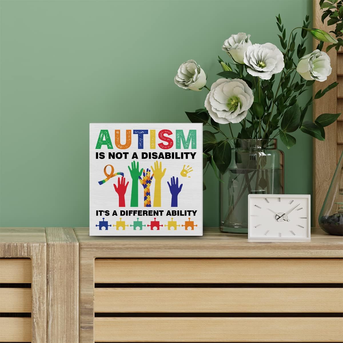 Cartel decorativo de madera para la conciencia del autismo, el autismo no es una discapacidad, es una capacidad diferente, placa de madera para