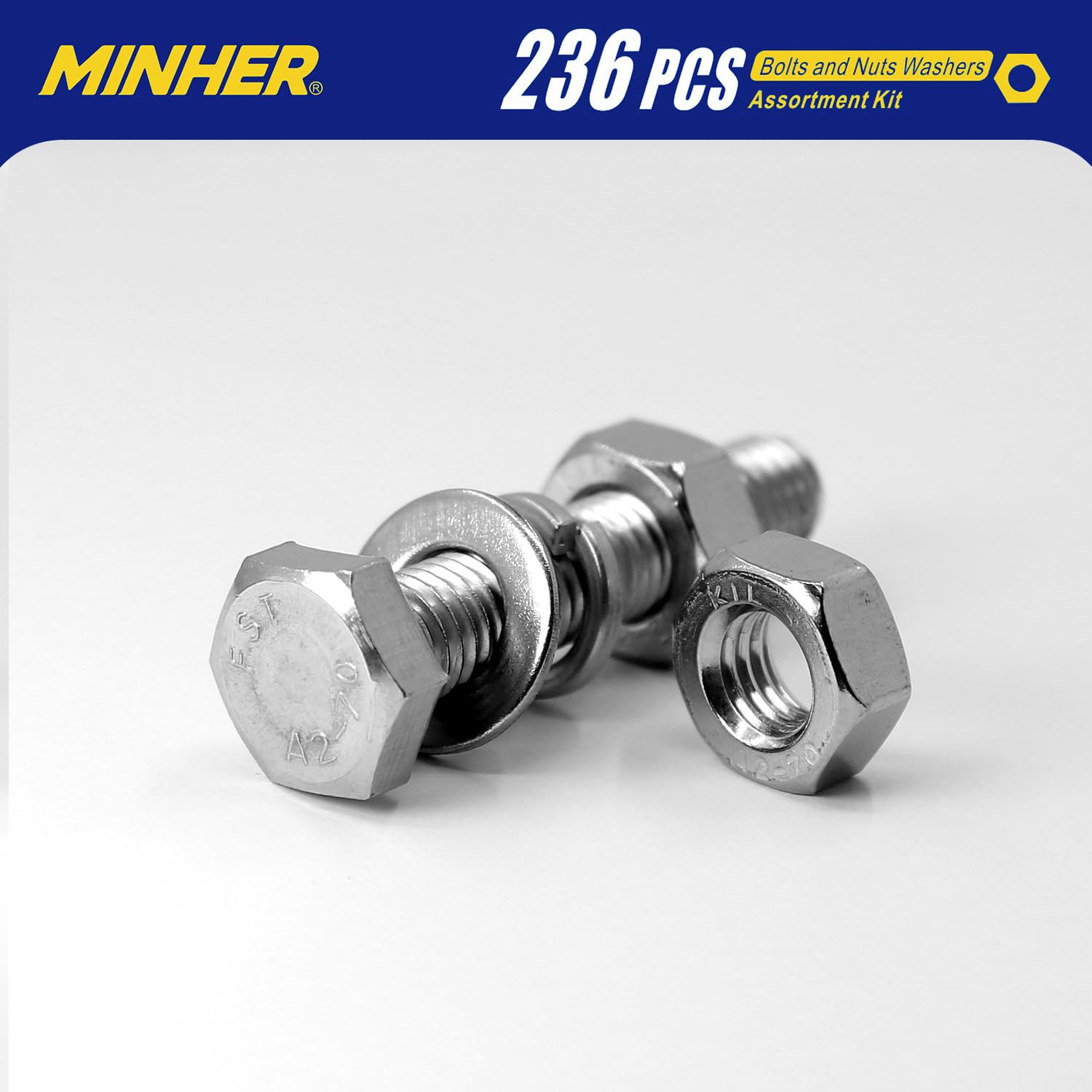Kit surtido de tornillos y tuercas M6 M8 M10 de acero inoxidable 304 (18-8), tornillos hexagonales y arandelas, 236 piezas