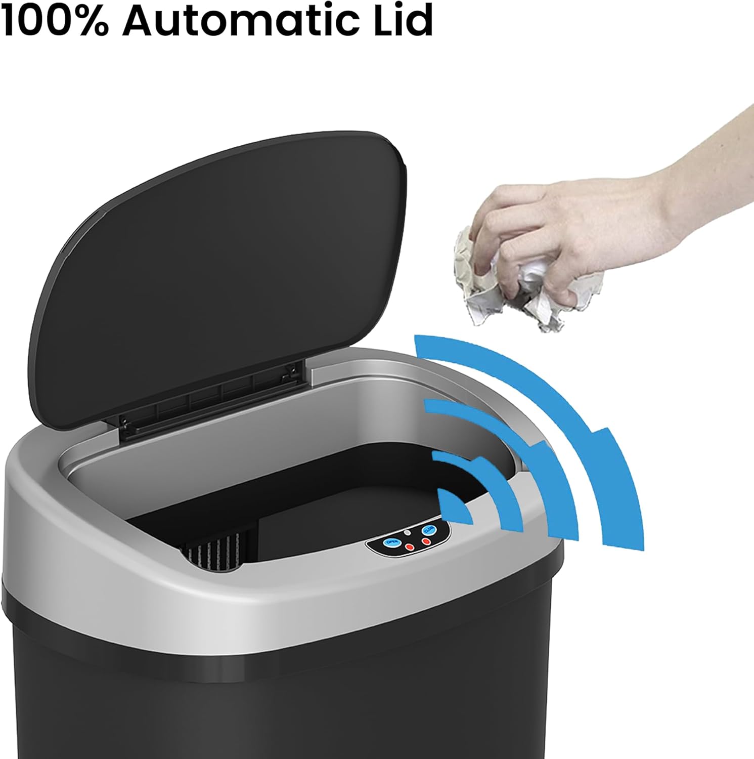 iTouchless – Bote de basura ovalado de plástico, de 13galones, con sensor y filtro de olores, tapa automática duradera antigolpes, compacto, ideal
