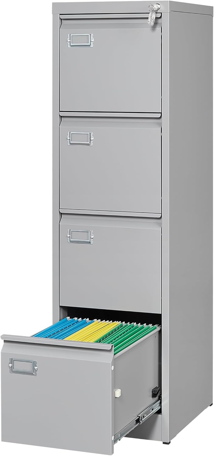 Armario de almacenamiento vertical de metal, archivador de 4 cajones con cerradura, archivadores verticales de 18 pulgadas de profundidad para