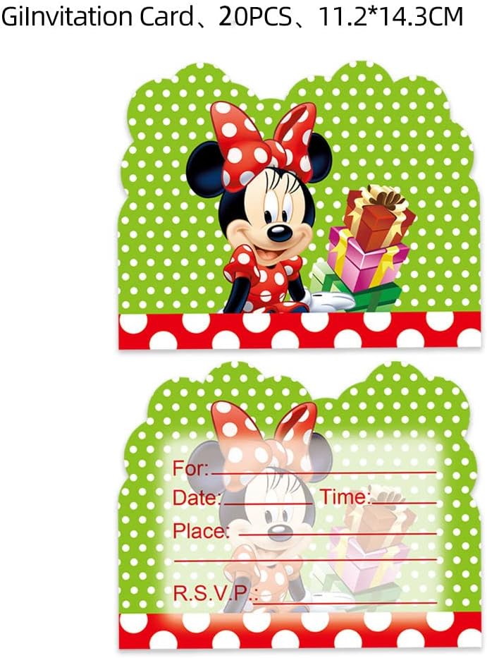 20 invitaciones de fiesta de cumpleaños de Minnie Mouse Minnie Mickey Mouse suministros de fiesta de cumpleaños (20 unidades)