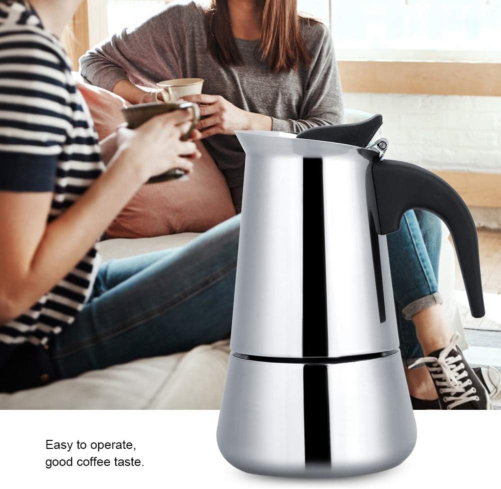 Fydun Acero inoxidable, portátil de acero inoxidable, cafetera Moka Maker Mocha Pot (6.8 fl oz)